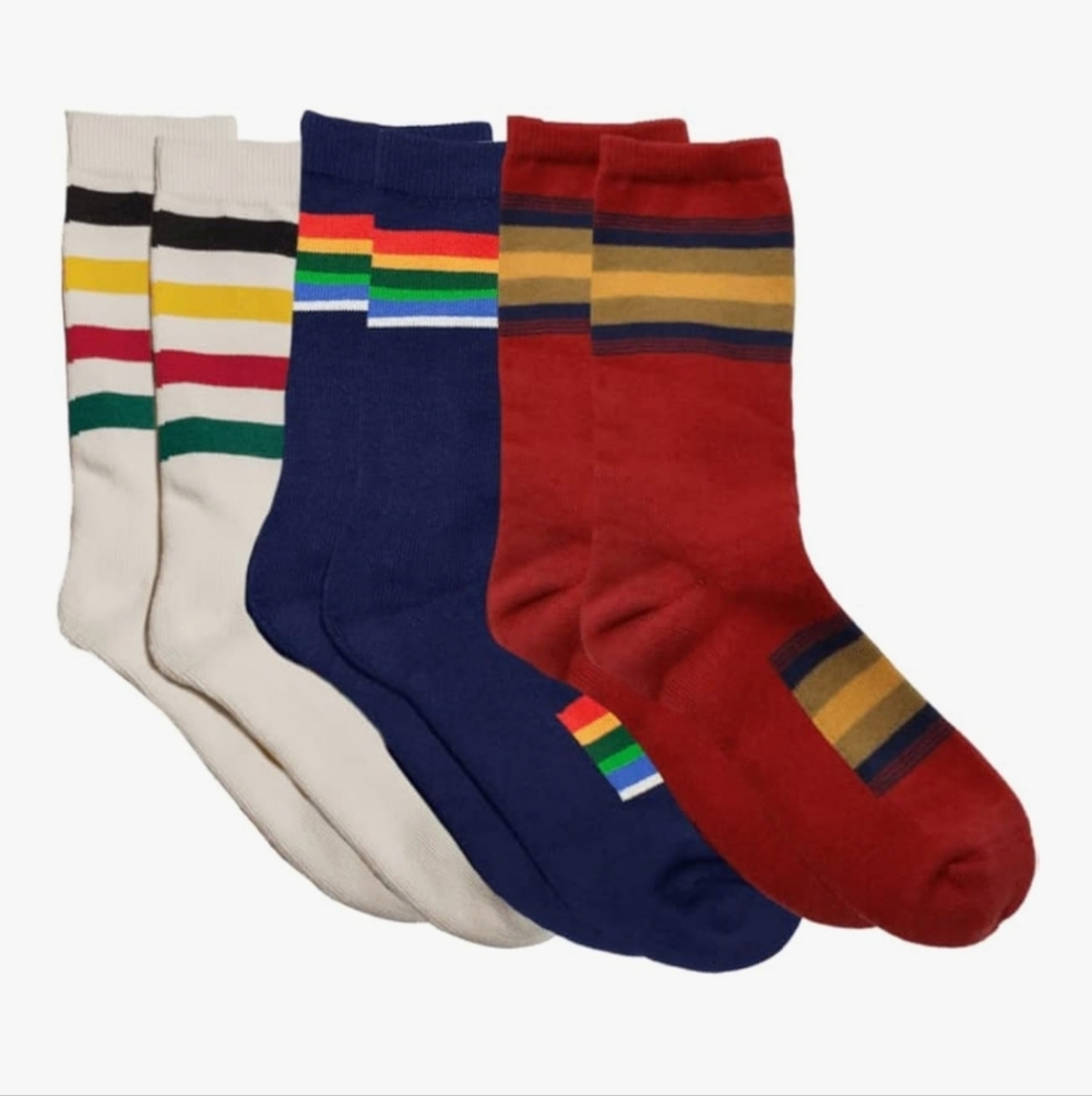 Pendleton Large Kids Striped 3 Pair Crew Socks National Park Collection